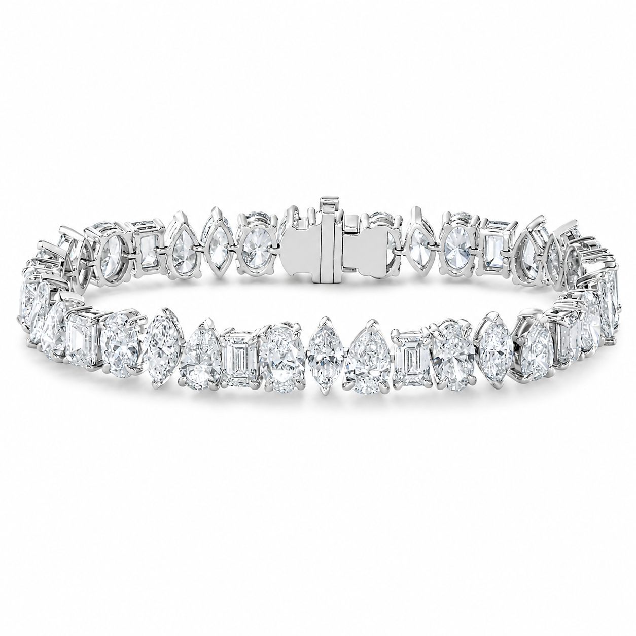 7.00 CTW Multi Shape Prong-Set Lab-Grown Diamond Tennis Bracelet in 14kt White Gold