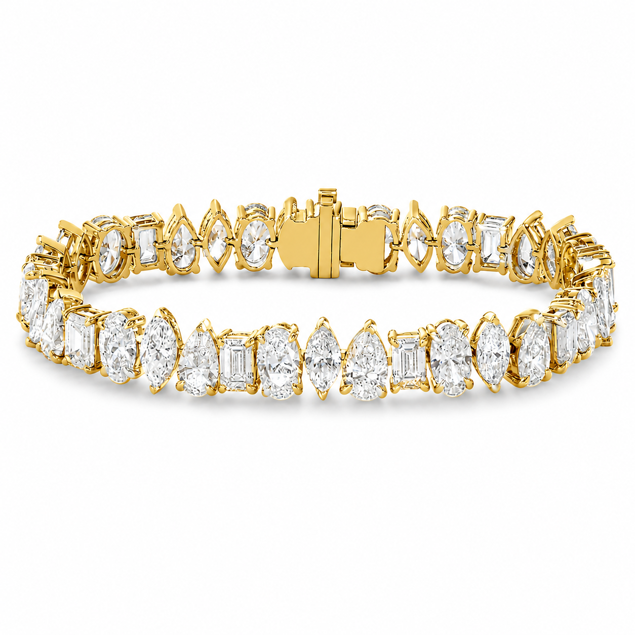 7.00 CTW Multi Shape Angled Prong-Set Lab-Grown Diamond Tennis Bracelet in 14kt Yellow Gold