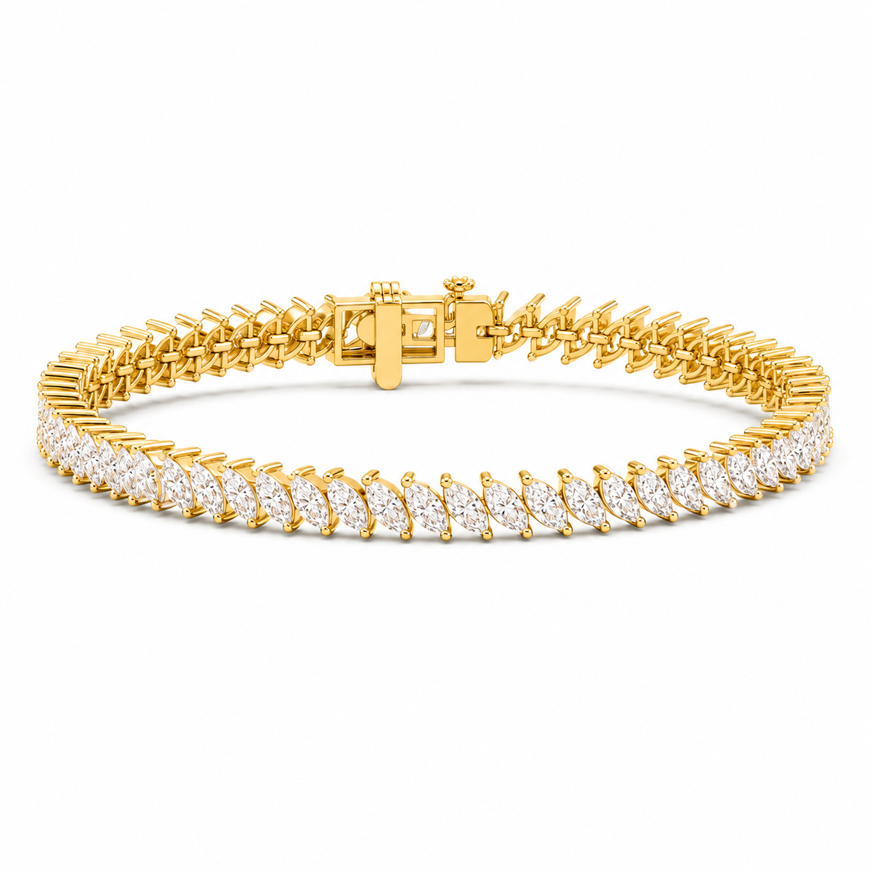 8.50 CTW Marquise Cut Prong-Set Lab-Grown Diamond Tennis Bracelet in 14kt Yellow Gold