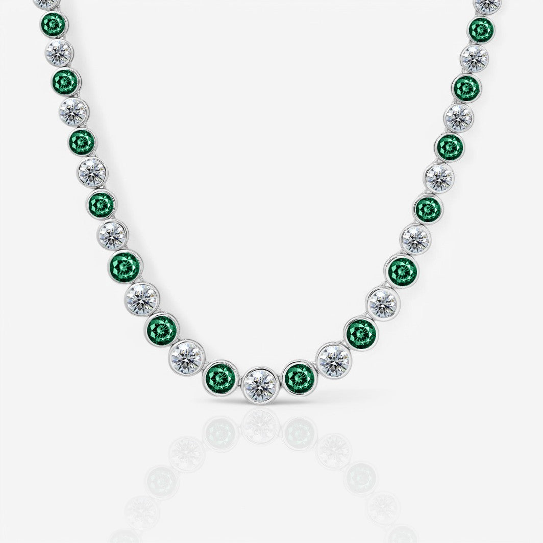 Alternating Bezel Set Emerald & Lab Diamond Tennis Necklace