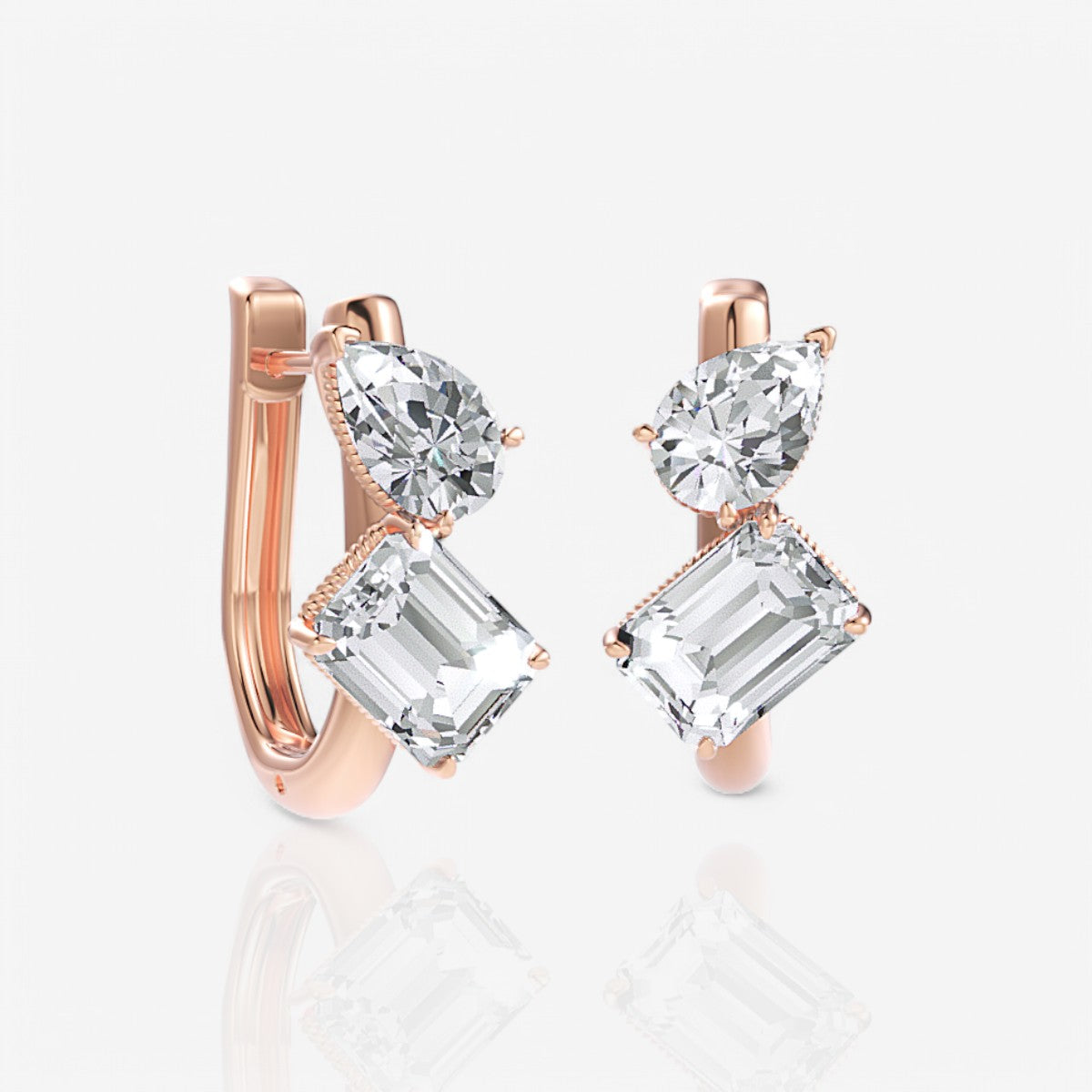 Toi et Moi Pear & Emerald Cut Lab-Grown Diamond Huggie Hoop Earrings