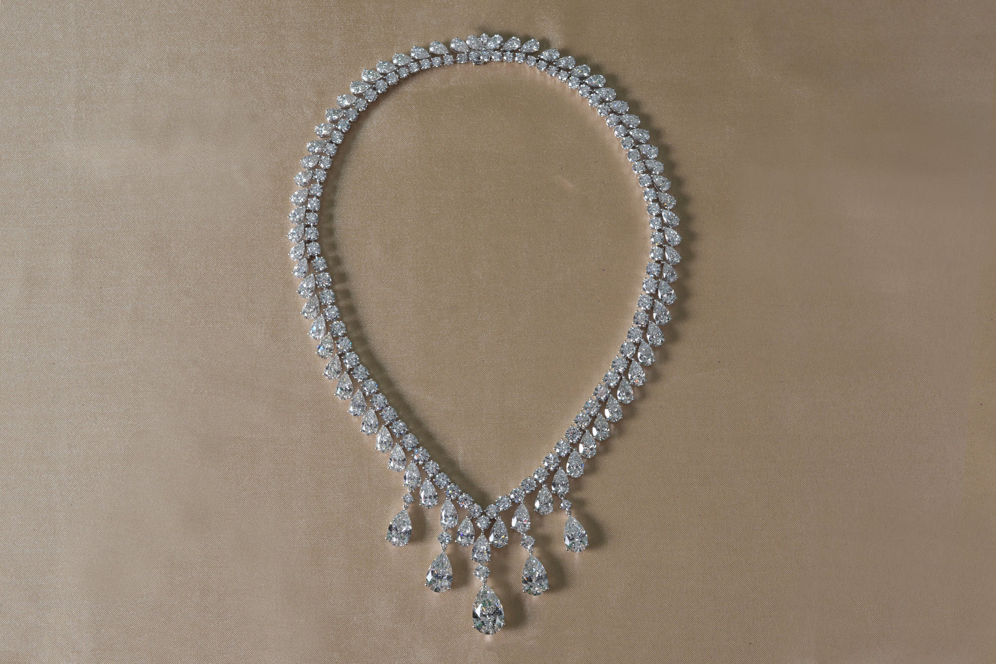 112.32 CTTW Pear and Round Lab Grown Diamond Necklace in 18kt White Gold