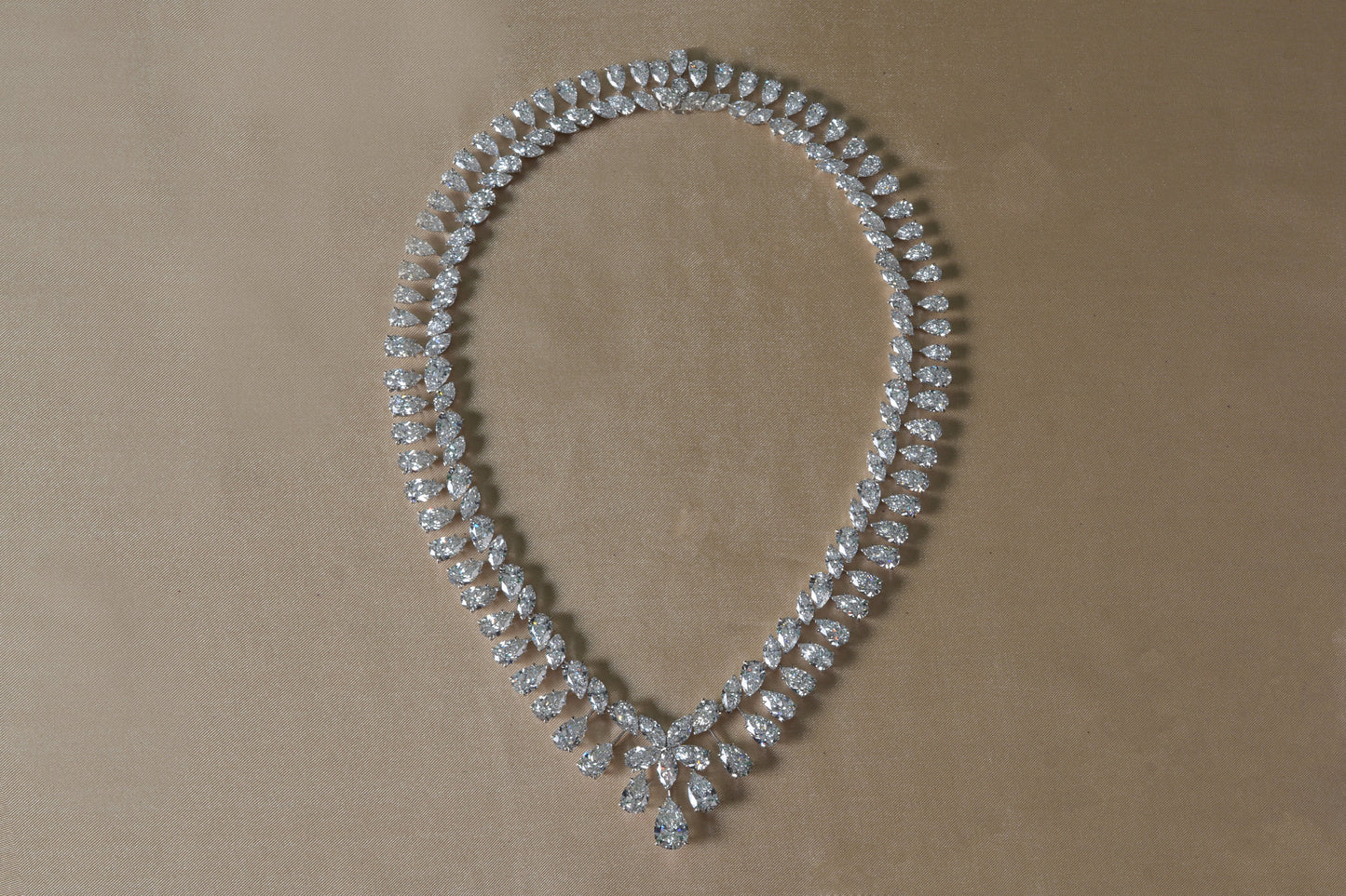 109.10 CTTW Lab Diamond Drop Mixed Shape Couture Statement Necklace in 18kt White Gold
