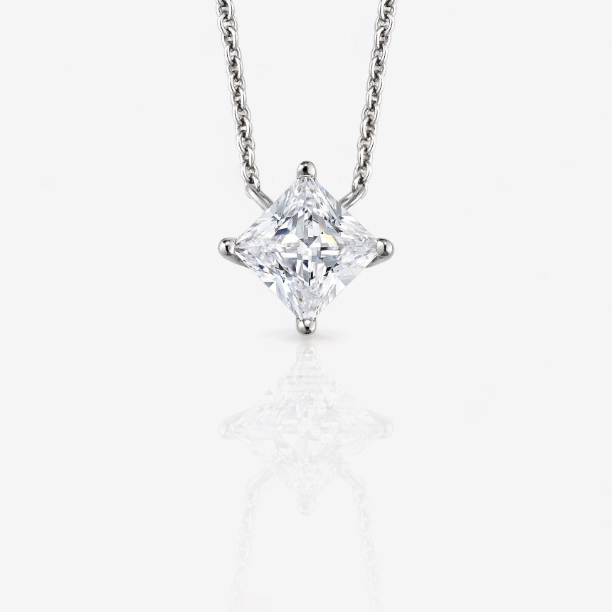 Kite-Set Lab-Grown Princess Cut Stationary Diamond Pendant