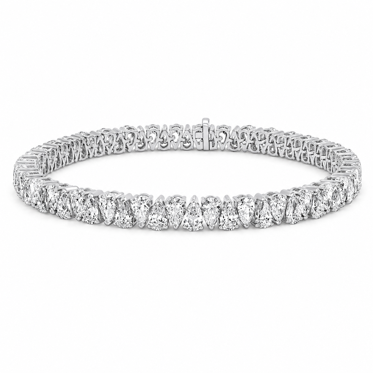 10.50 CTW Pear Cut Prong-Set Lab-Grown Diamond Tennis Bracelet in 14kt White Gold