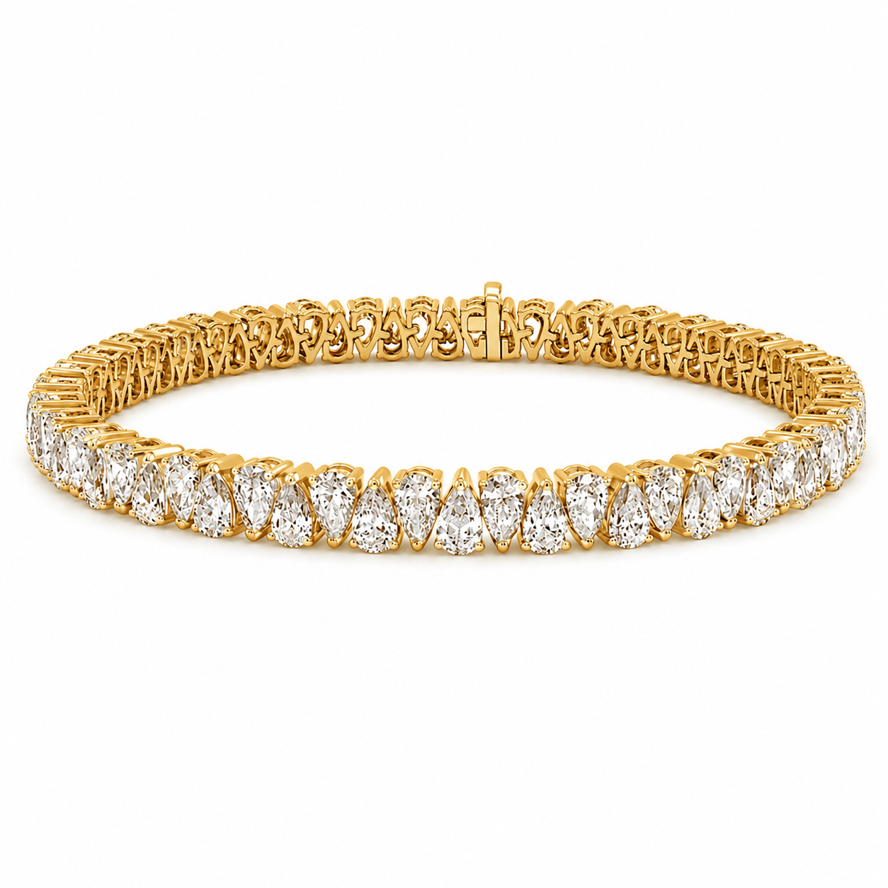 10.50 CTW Pear Cut Prong-Set Lab-Grown Diamond Tennis Bracelet in 14kt Yellow Gold