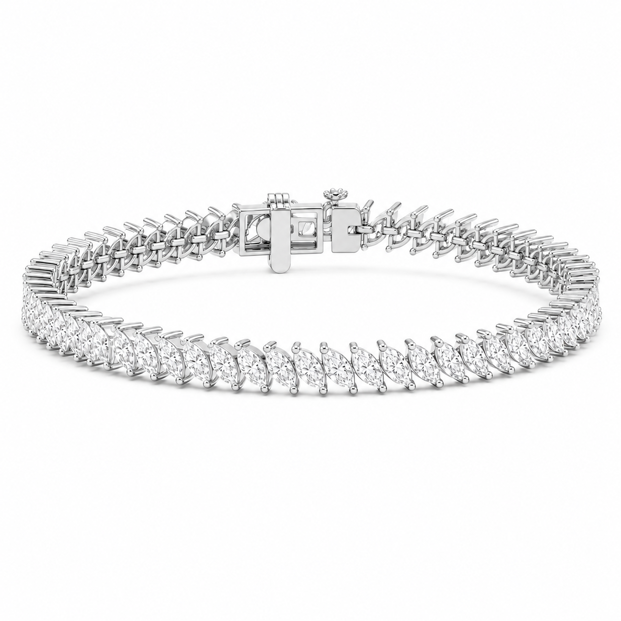 8.50 CTW Marquise Cut Prong-Set Lab-Grown Diamond Tennis Bracelet in 14kt White Gold