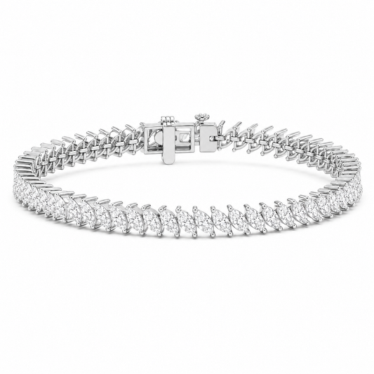 8.50 CTW Marquise Cut Prong-Set Lab-Grown Diamond Tennis Bracelet in 14kt White Gold
