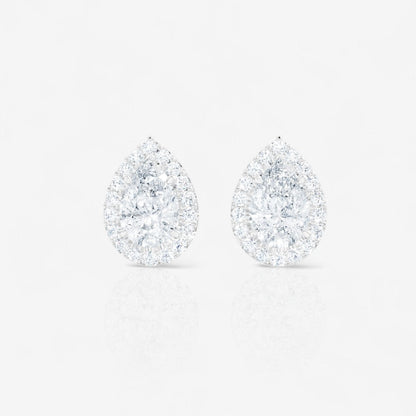Pear Cut Lab-Grown Diamond Halo Stud Earrings