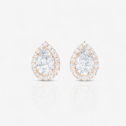 Pear Cut Lab-Grown Diamond Halo Stud Earrings