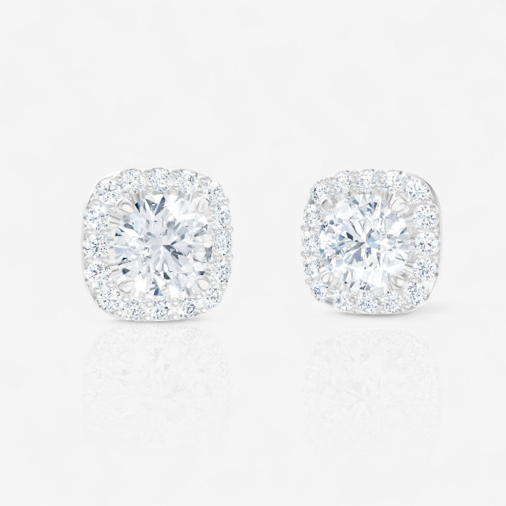 Round Cut Cushion Shaped Halo Lab-Grown Diamond Stud Earrings