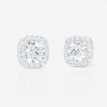 Round Cut Cushion Shaped Halo Lab-Grown Diamond Stud Earrings