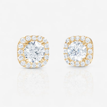 Round Cut Cushion Shaped Halo Lab-Grown Diamond Stud Earrings