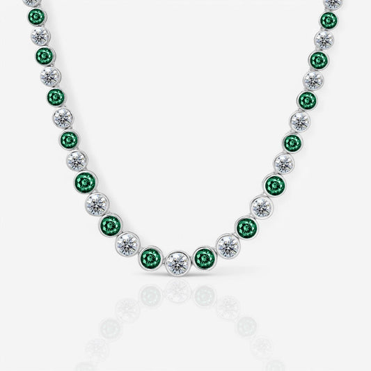Alternating Bezel Set Emerald & Lab Diamond Tennis Necklace