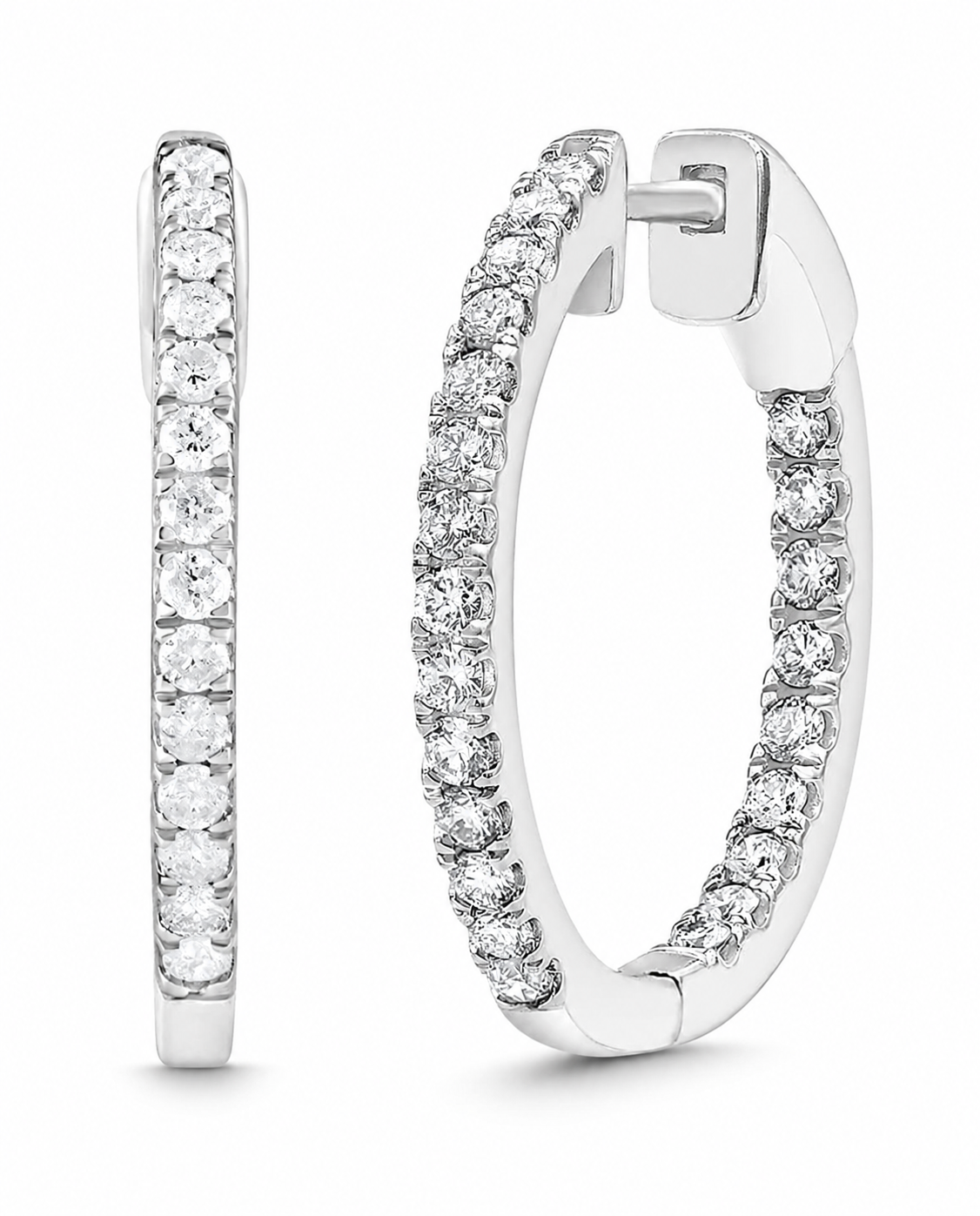 Sterling Silver 0.50 CTW Lab-Grown Diamond Hoop Earrings - 0.75 Inch