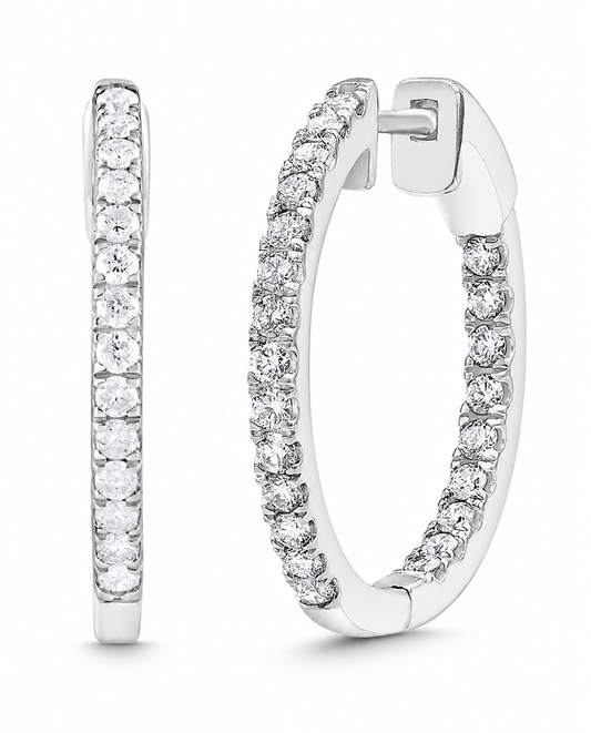 Sterling Silver 0.50 CTW Lab-Grown Diamond Hoop Earrings - 0.75 Inch