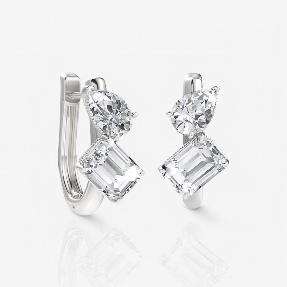 Toi et Moi Pear & Emerald Cut Lab-Grown Diamond Huggie Hoop Earrings