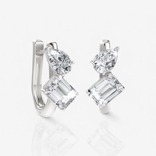 Toi et Moi Pear & Emerald Cut Lab-Grown Diamond Huggie Hoop Earrings