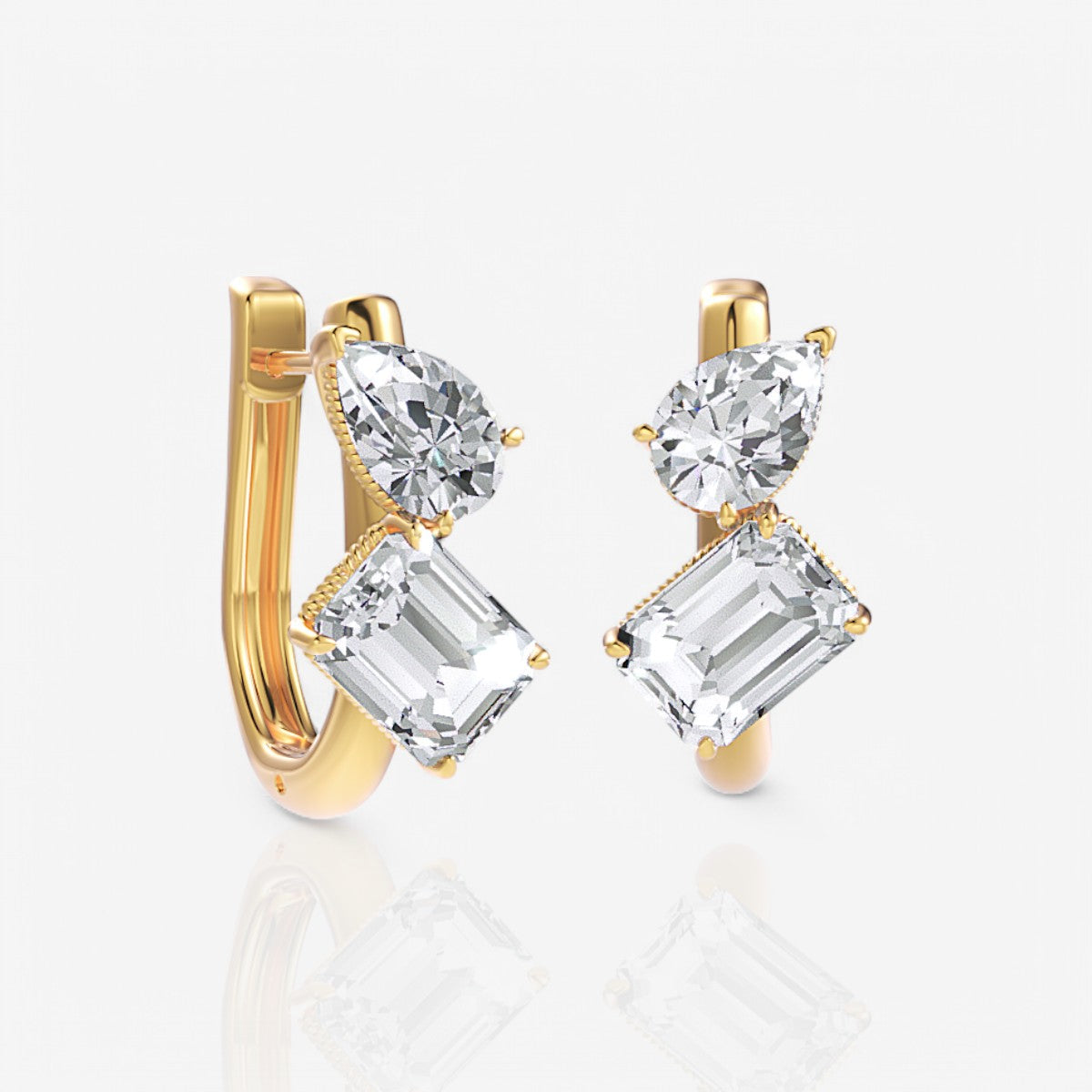 Toi et Moi Pear & Emerald Cut Lab-Grown Diamond Huggie Hoop Earrings