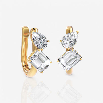 Toi et Moi Pear & Emerald Cut Diamond Huggie Hoop Earrings