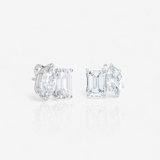 Toi et Moi Marquise & Emerald Cut Lab-Grown Diamond Stud Earrings