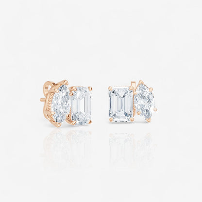 Toi et Moi Marquise & Emerald Cut Lab-Grown Diamond Stud Earrings
