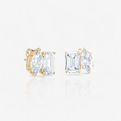Toi et Moi Marquise & Emerald Cut Lab-Grown Diamond Stud Earrings