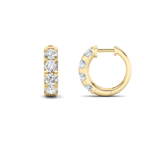 IGI Certified 3.00 CTW FVS Round Shaped Lab-Grown Diamond Huggie Hoop Earrings in 14k Yellow Gold