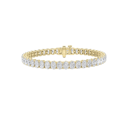 IGI Certified 13.50 CTW FVS Oval Shaped Lab Grown Diamond Tennis Bracelet in 14k Yellow Gold
