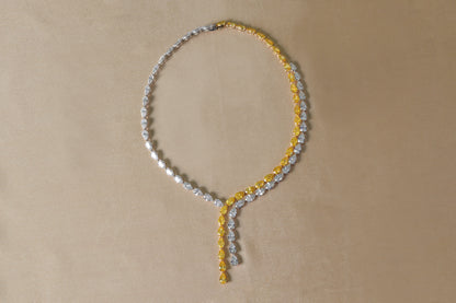 75.6 CTTW Yellow and White Pear Shaped Lab Diamond Drop Couture Statement Necklace  in 18kt White Gold