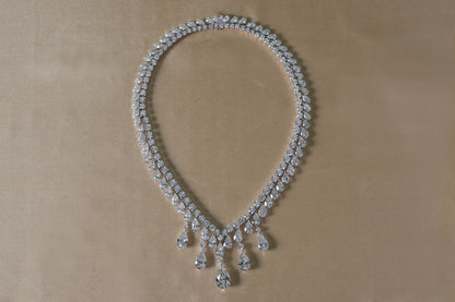 112.32 CTTW Pear and Round Lab Grown Diamond Necklace in 18kt White Gold