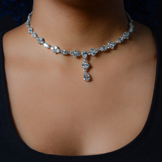 52.43 CTTW Intricate Pear and Round Lab Diamond Drop Necklace in 18kt White Gold