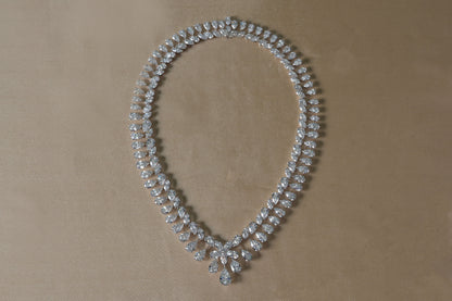 109.10 CTTW Lab Diamond Drop Mixed Shape Couture Statement Necklace in 18kt White Gold
