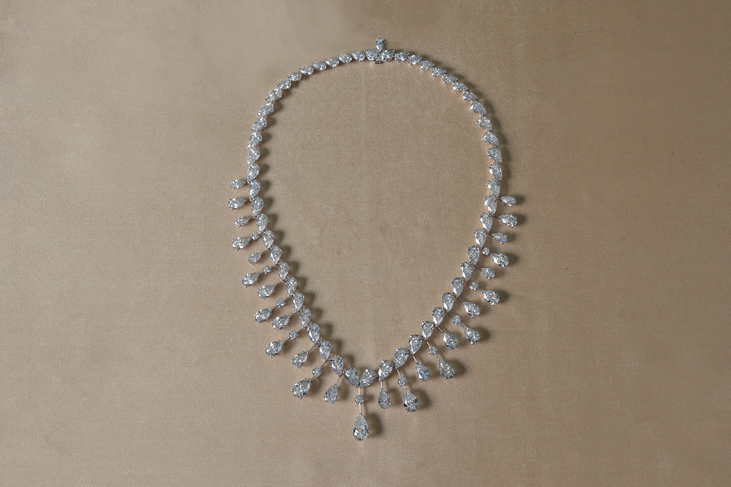 91.00 CTTW Round and Pear Shaped Lab Diamond Dangle Necklace in 18kt White Gold