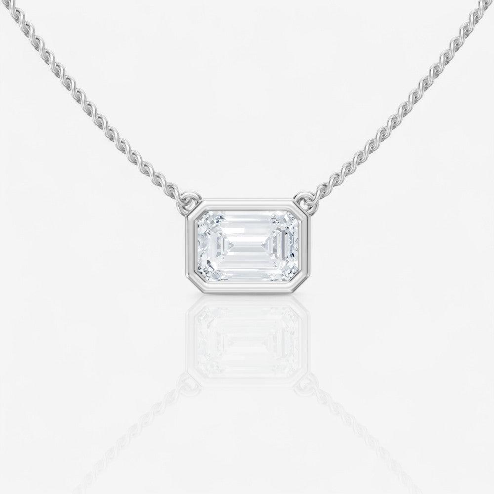 Bezel-Set Emerald Solitaire Lab-Grown Stationary Diamond Pendant