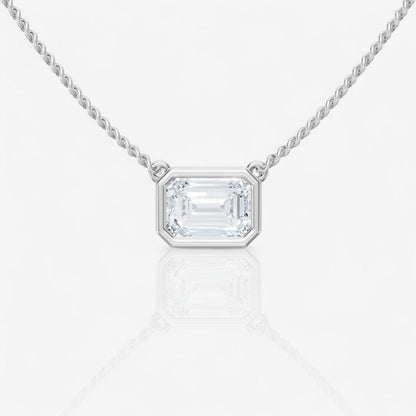 Bezel-Set Emerald Solitaire Lab-Grown Stationary Diamond Pendant