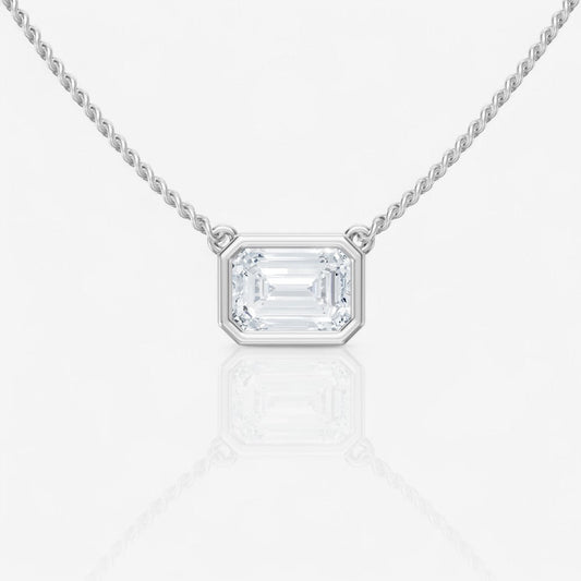 Bezel-Set Emerald Solitaire Lab-Grown Stationary Diamond Pendant