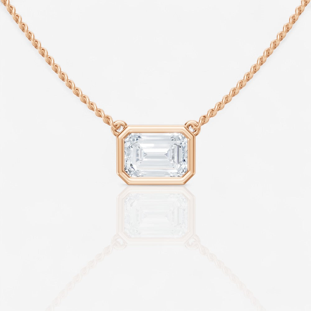 Bezel-Set Emerald Solitaire Lab-Grown Stationary Diamond Pendant