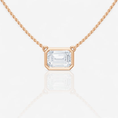 Bezel-Set Emerald Solitaire Lab-Grown Stationary Diamond Pendant