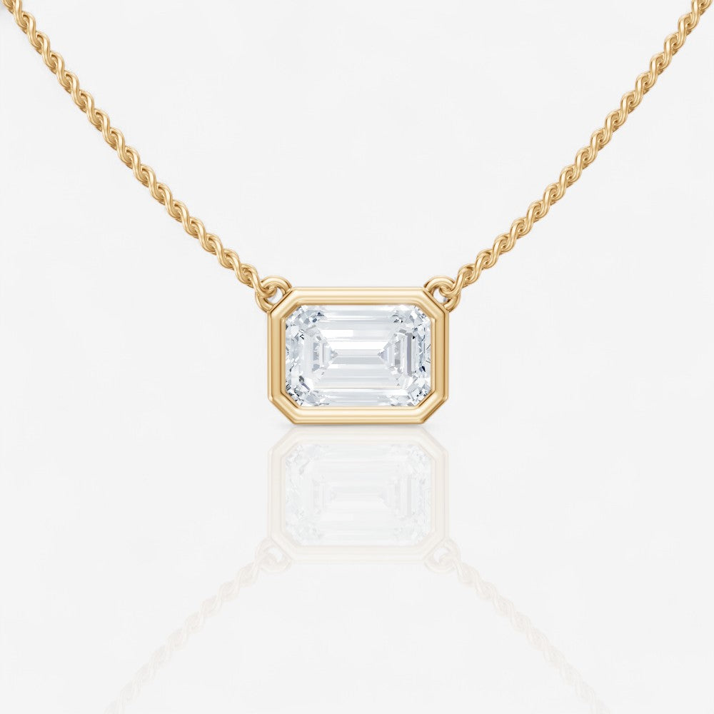 Bezel-Set Emerald Solitaire Lab-Grown Stationary Diamond Pendant