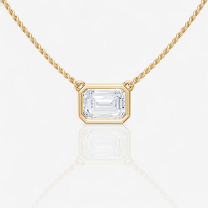 Bezel-Set Emerald Solitaire Lab-Grown Stationary Diamond Pendant