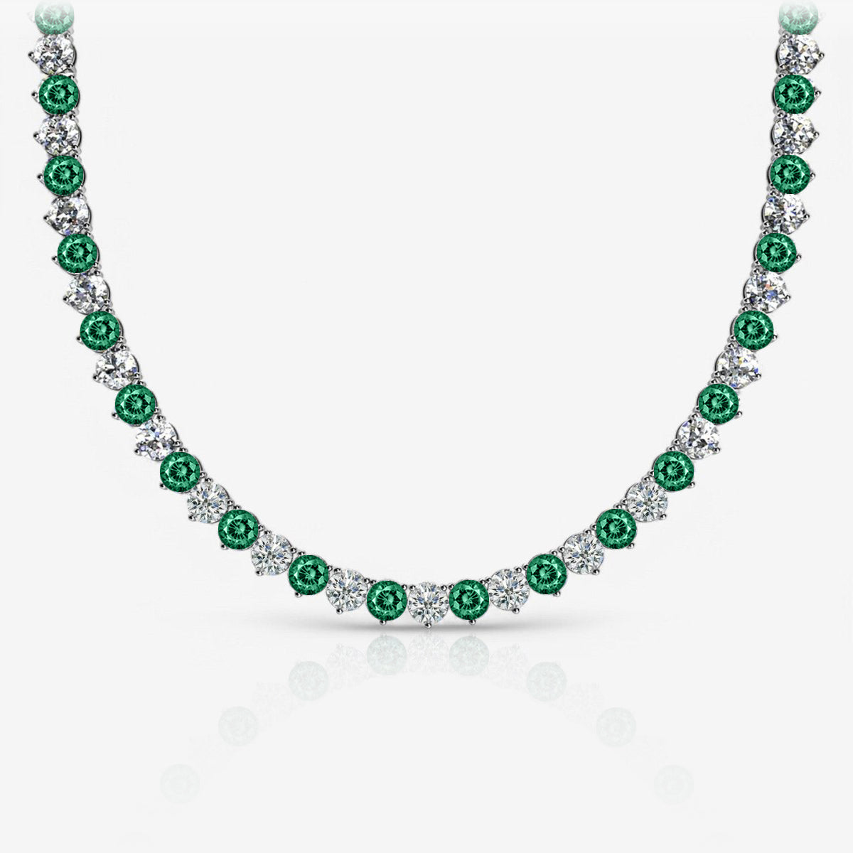 Alternating Emerald & Lab Diamond Three-Prong Riviera Tennis Necklace