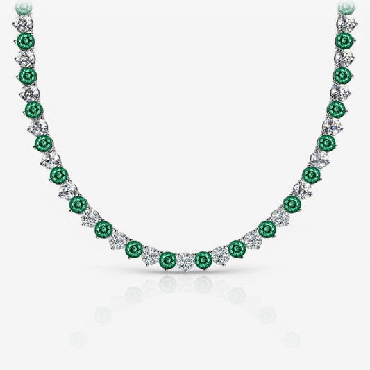 Alternating Emerald & Lab Diamond Three-Prong Riviera Tennis Necklace